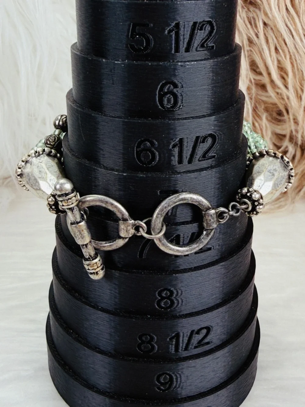 Bohemian Chic Multi-Strand Mint Bead and Silvertone Toggle Bracelet
